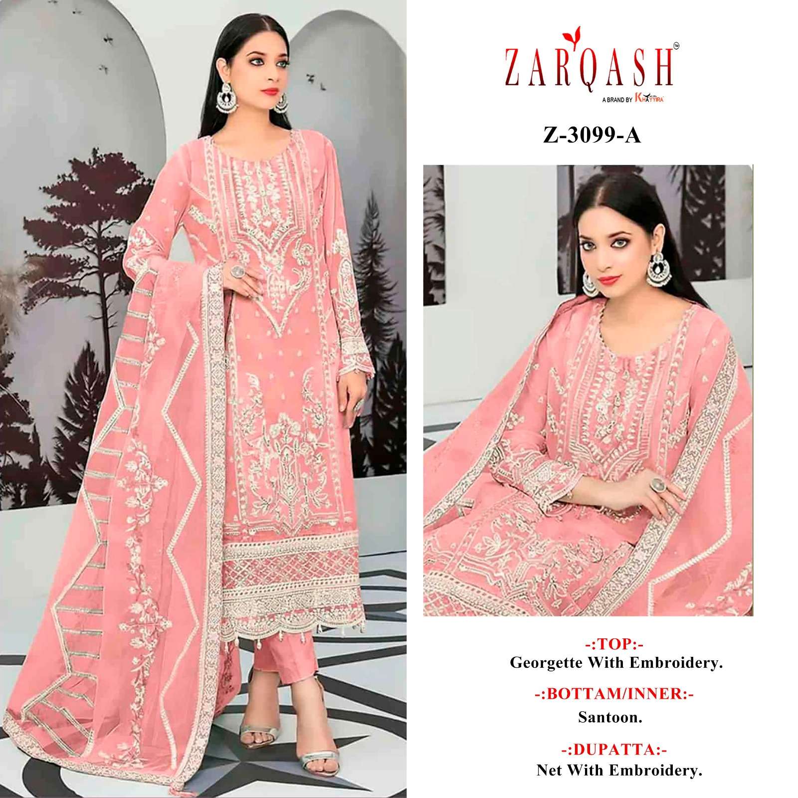 Z-3099 BY ZARQASH FOX GEORGETTE HEAVY EMBROIDERY SALWAR SUITS 