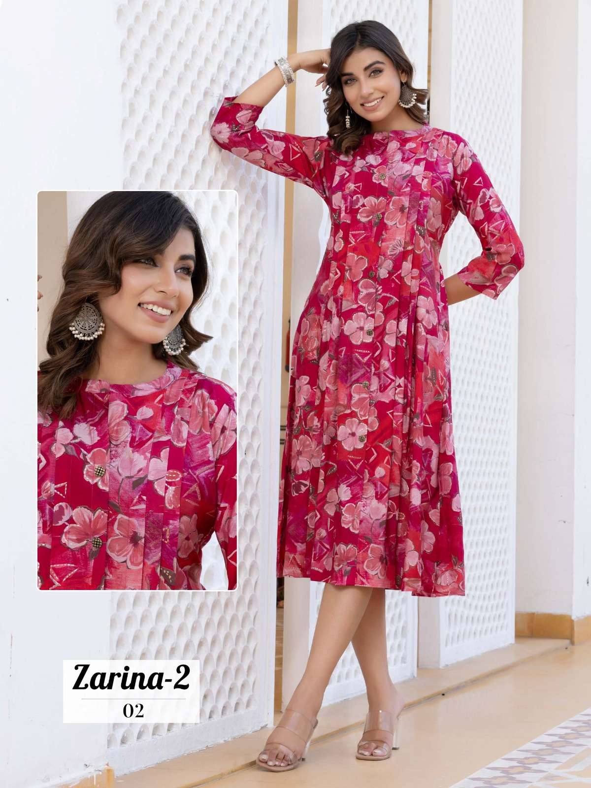 ZARINA VOL-2 DESIGN NO-02 BY KAYA KURTI CHANDERI MODAL FOIL PRINT CLASSY LOOK ANARKALI TOP  