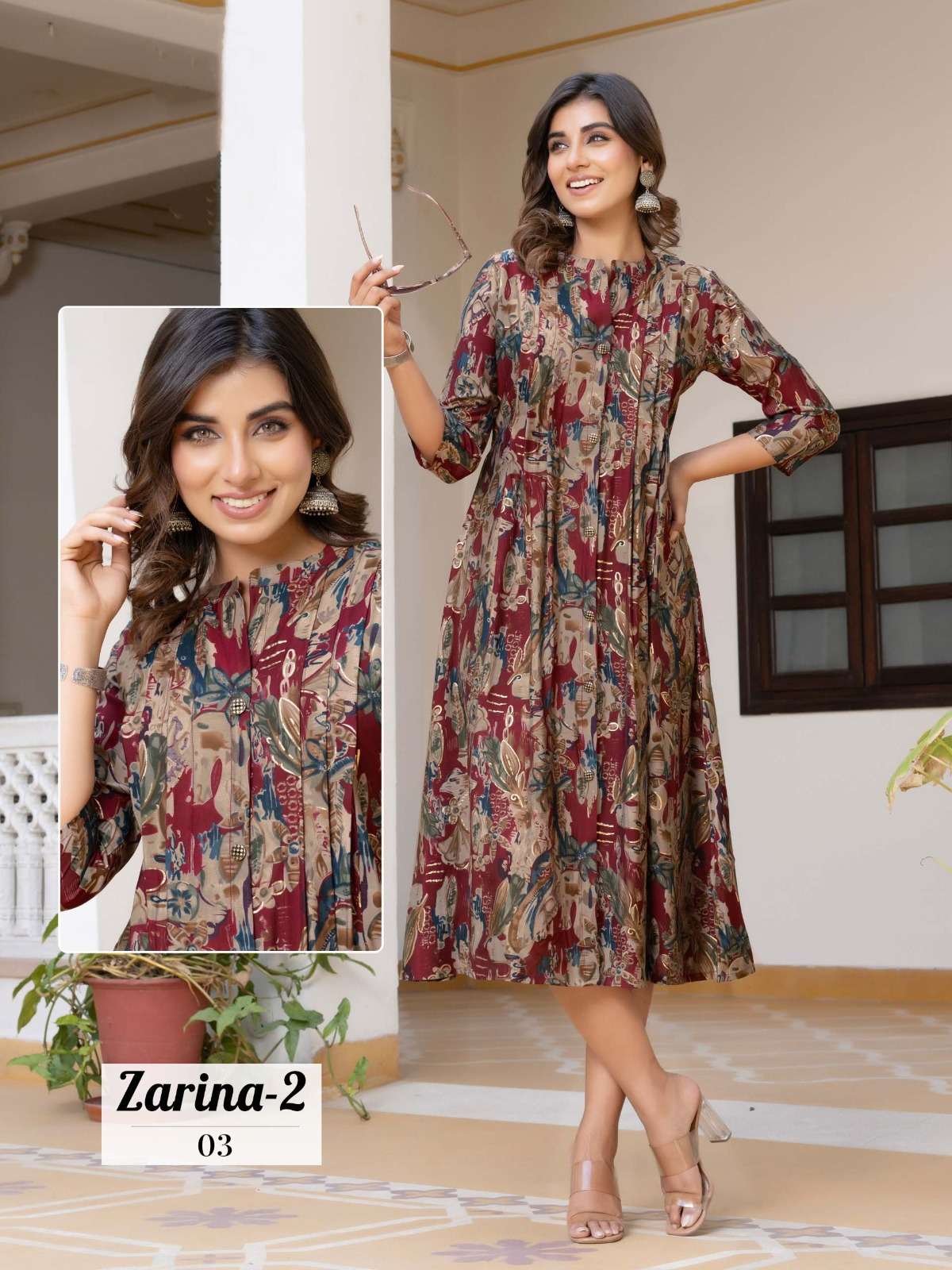 ZARINA VOL-2 DESIGN NO-03 BY KAYA KURTI CHANDERI MODAL FOIL PRINT CLASSY LOOK ANARKALI TOP  