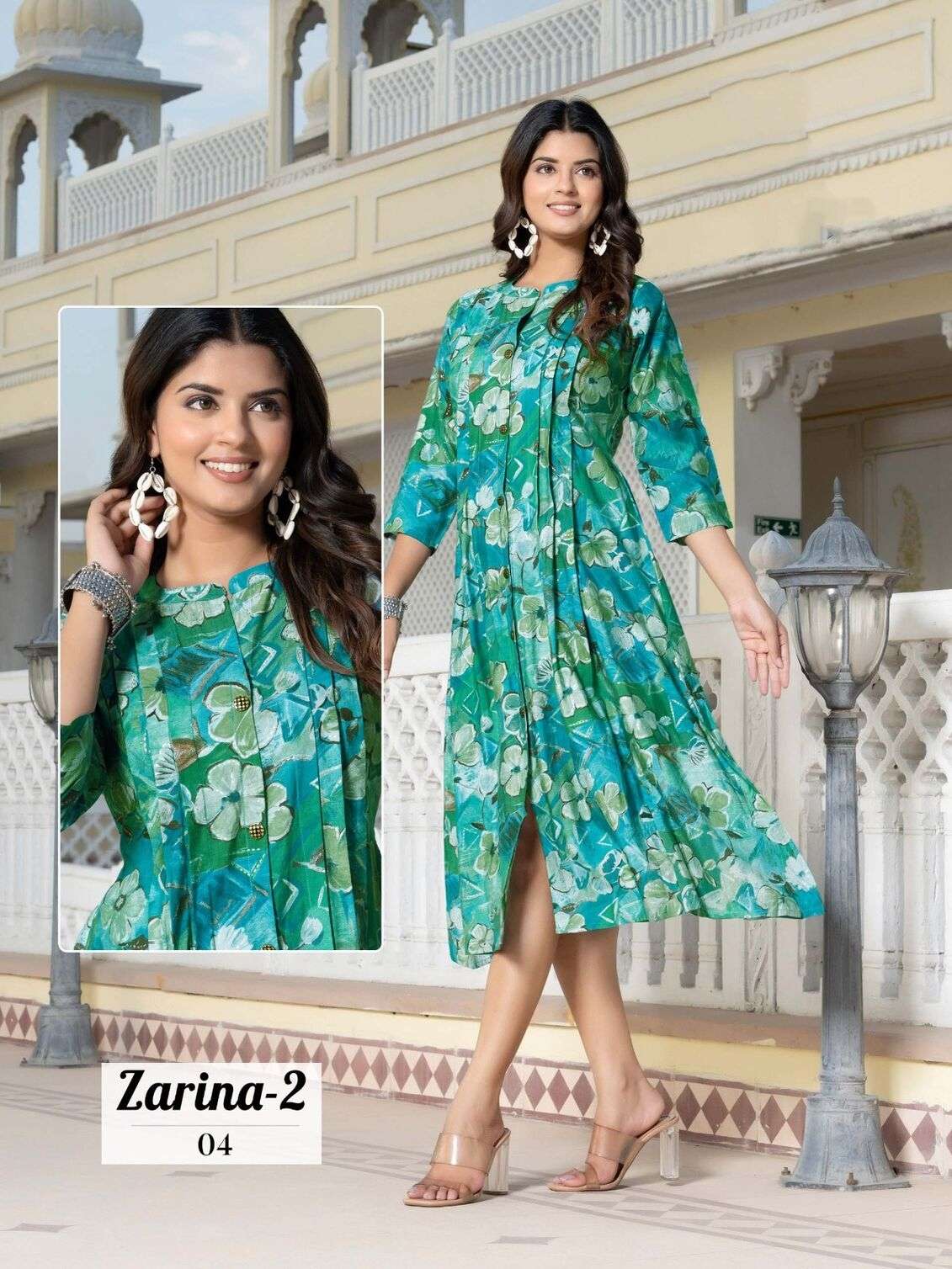 ZARINA VOL-2 DESIGN NO-04 BY KAYA KURTI CHANDERI MODAL FOIL PRINT CLASSY LOOK ANARKALI TOP  