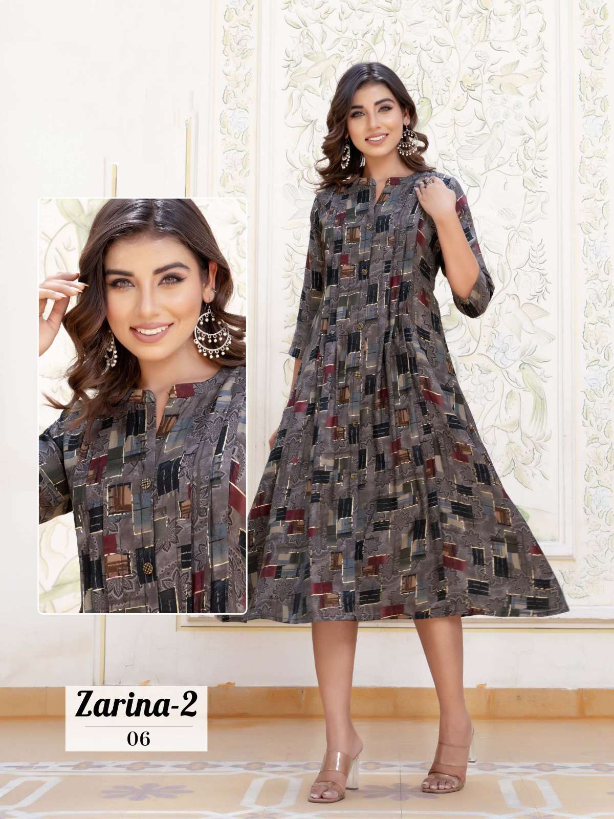 ZARINA VOL-2 DESIGN NO-06 BY KAYA KURTI CHANDERI MODAL FOIL PRINT CLASSY LOOK ANARKALI TOP  