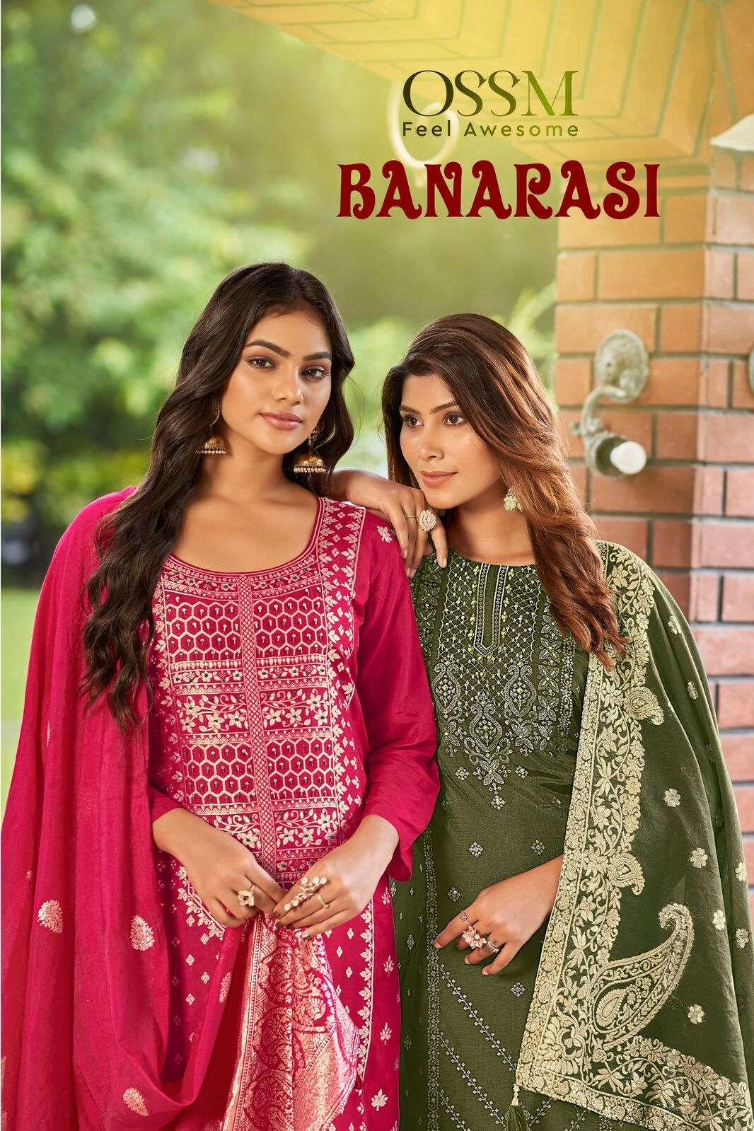 BANARASI BY OSSM VISCOSE DOLA SILK WITH ASTAR HANDWORK KURTI PANT & CHANDERI JACQUARD DUPATTA 