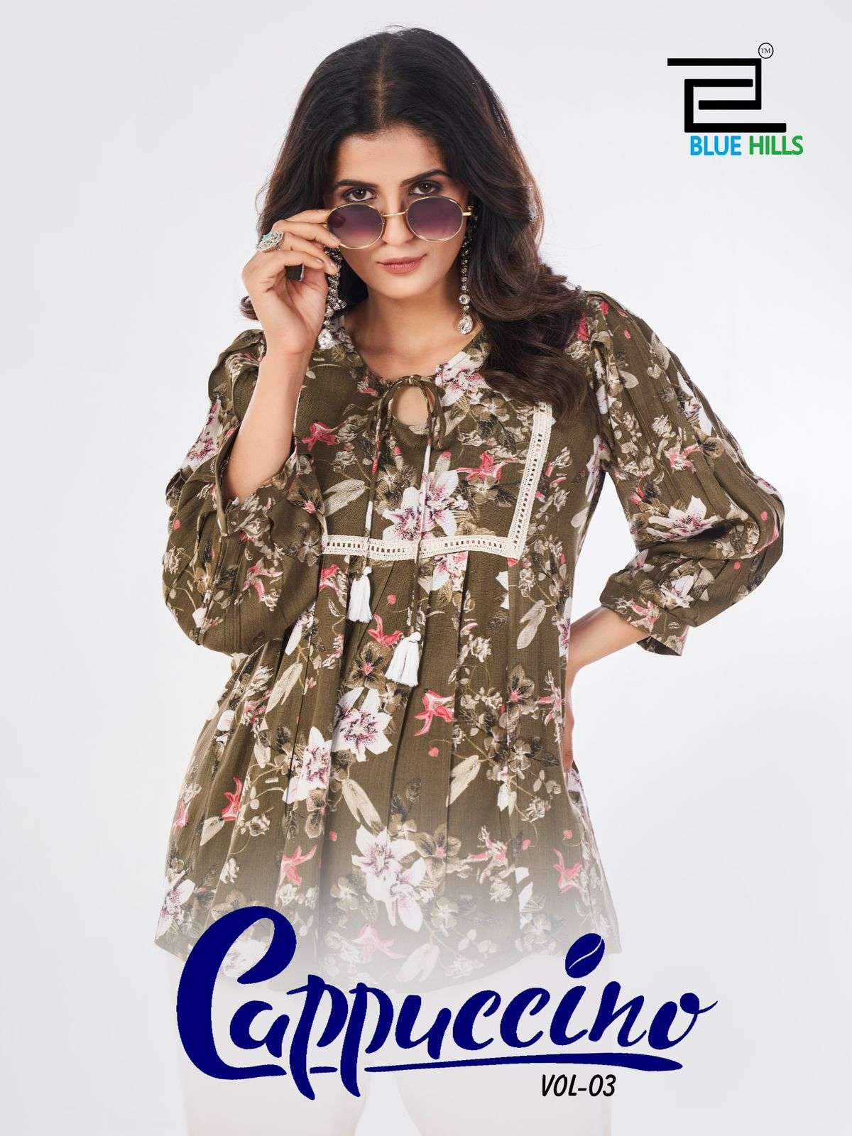 CAPPUCCINO VOL-3 BY BLUE HILLS HEAVY WRINKLE RAYON PRINT STYLISH SHORT TUNICS 