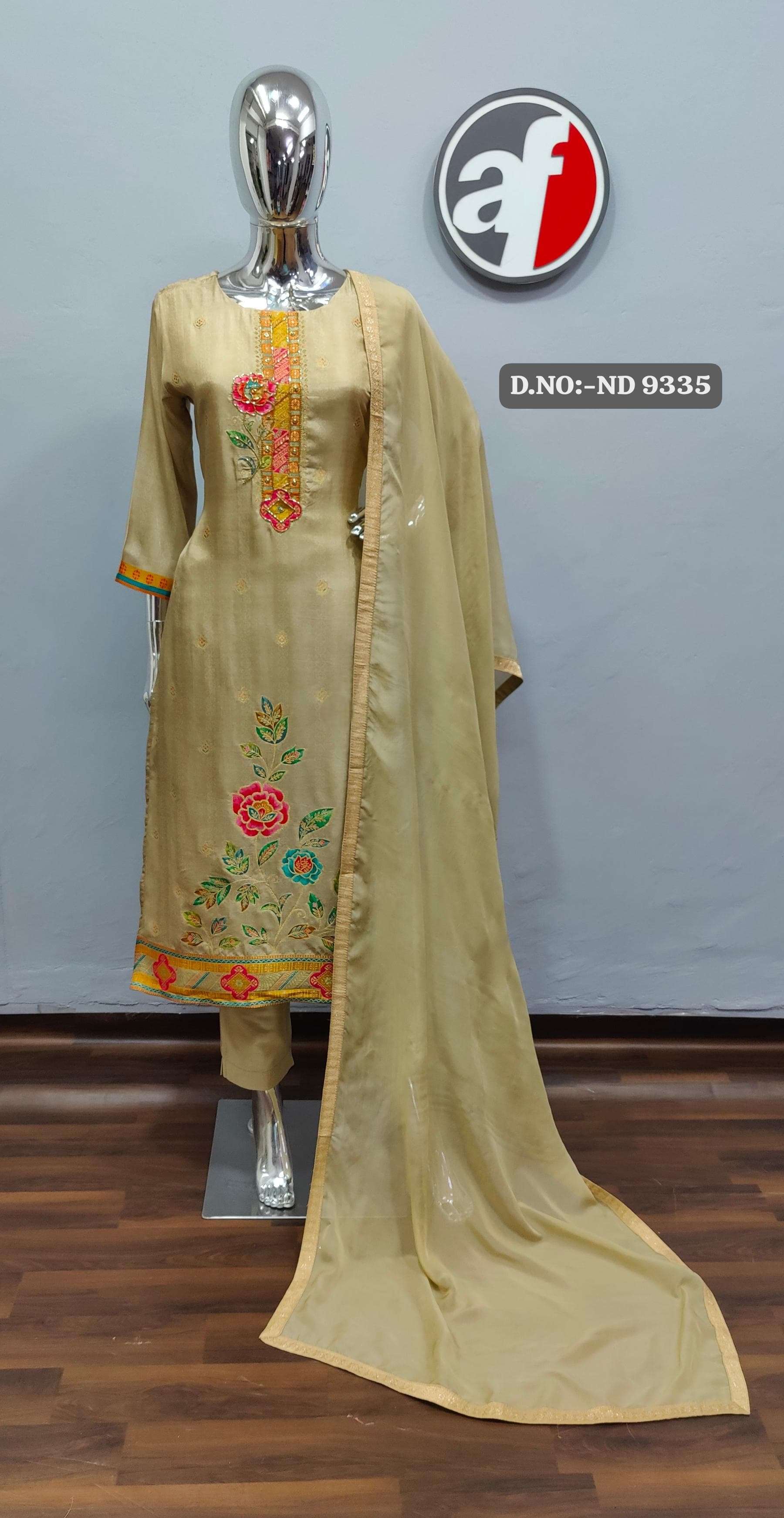 DESIGN NO-9335 BY ANJU FABRICS PURE RUSSIAN SILK KURTI PANT WITH SOFT ORGANZA 