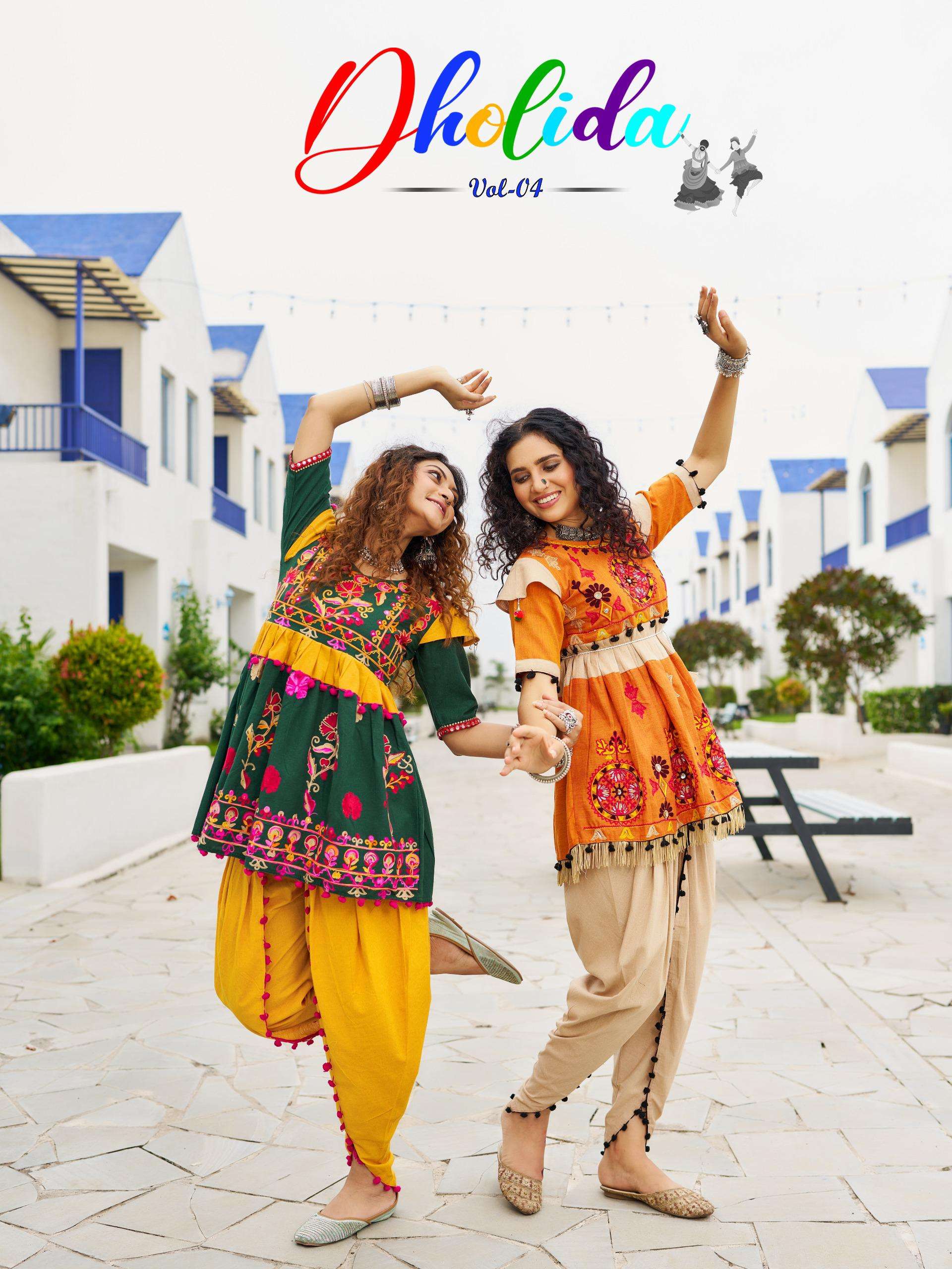 DHOLIDAA VOL-4 BY TEXOFAB PURE KHADI COTTON BEAUTIFUL EMBROIDERY KEDIYA TOP BOTTOM 