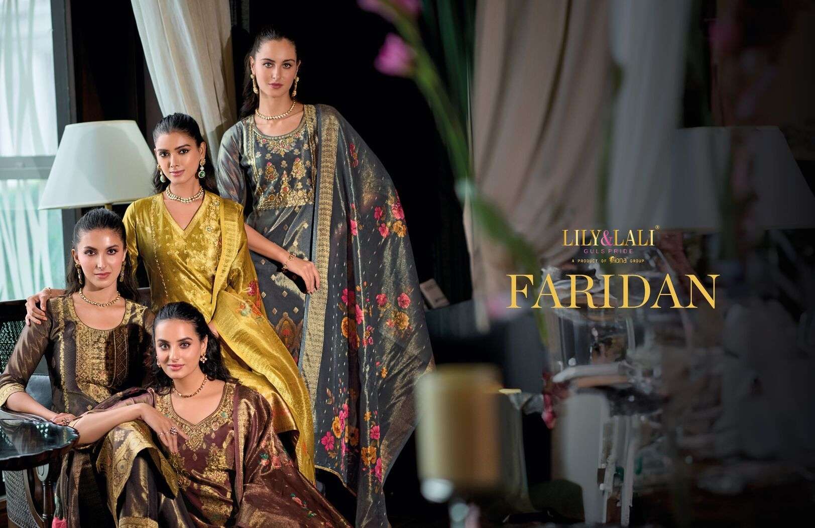 FARIDAN BY LILY & LALI SIMAR JACQUARD JARI SILK EXCLUSIVE HANDWORK KURTI PANT & DUPATTA 