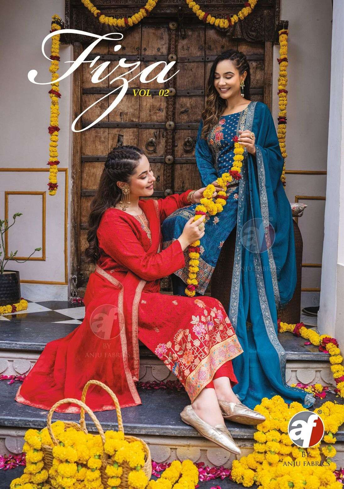 FIZA VOL-2 BY ANJU FABRICS PURE DOLA JACQUARD WITH POSITION PRINT HANDWORK KURTI PANT WITH DUPATTA 