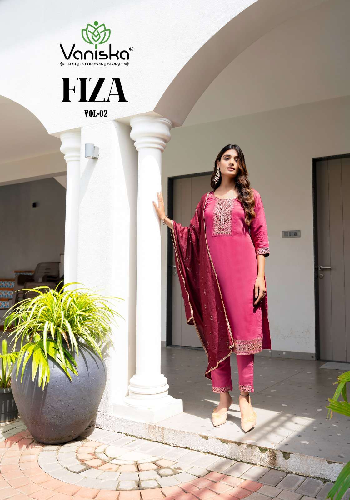 FIZA VOL-2 BY VANISKA ROMAN SILK FABRIC FANCY EMBROIDERY WORK KURTI PANT WITH DUPATTA 