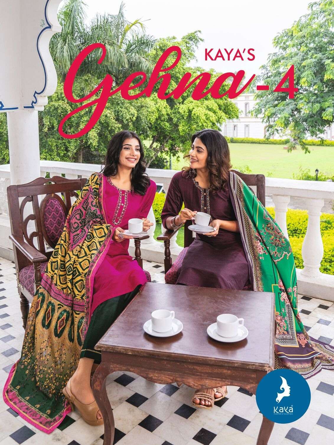 GEHNA VOL-4 BY KAYA KURTI LONG PURE SILK STRAIGHT CUT 3 PIECE KURTI PANT WITH DUPATTA 