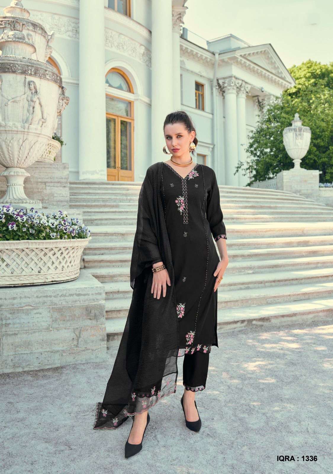 IQRA DESIGN NO-1336 BY LADY LEELA PURE VISCOSE SILK EMBROIDERY HANDWORK KURTI PANT WITH DUPATTA SET 