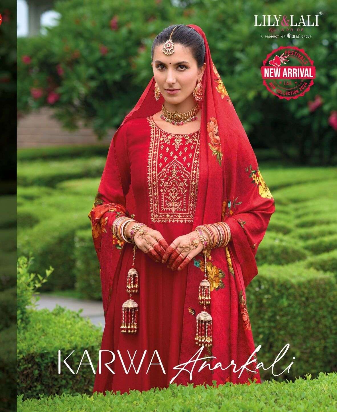 KARWA ANARKALI BY LILY & LALI ANARKALI STYLE DRESS WITH EMBROIDERY HANDWORK KURTI PANT WITH DUPATTA 