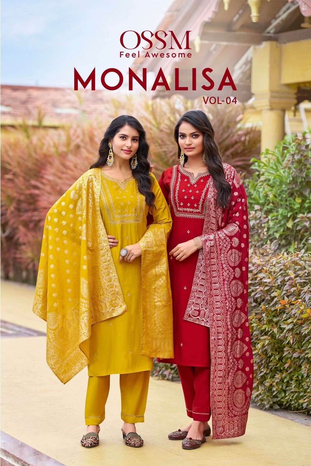 MONALISA VOL-4 BY OSSM PREMIUM VISCOSE ROMAN SLUB HEAVY EMBROIDERY WORK KURTI PANT WITH DUPATTA 