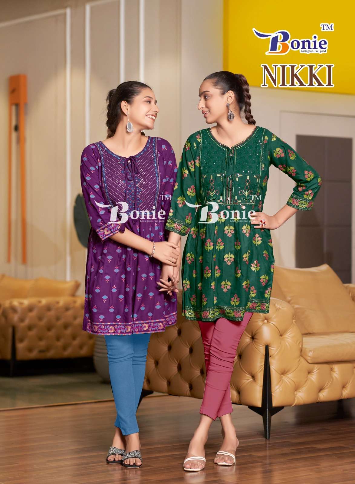 NIKKI BY BONIE RAYON FABRIC AMAZING COLOUR PRINTS SHORT TUNICS 