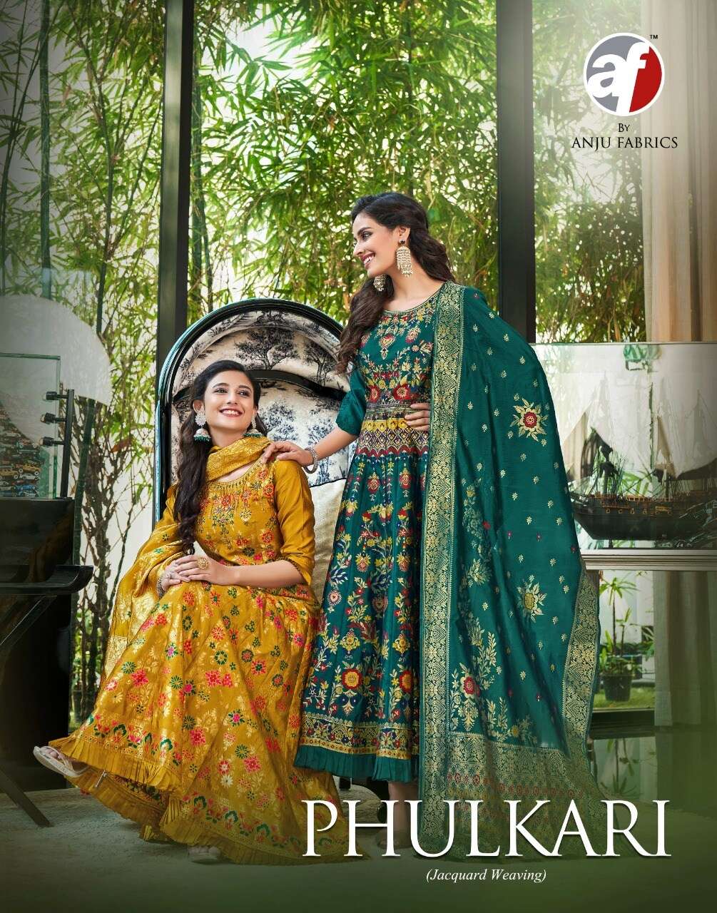 PHULKARI BY ANJU FABRICS SILK JACQUARD WITH MEENA LACES HEAVY PARTY WEAR GOWN WITH DUPATTA 