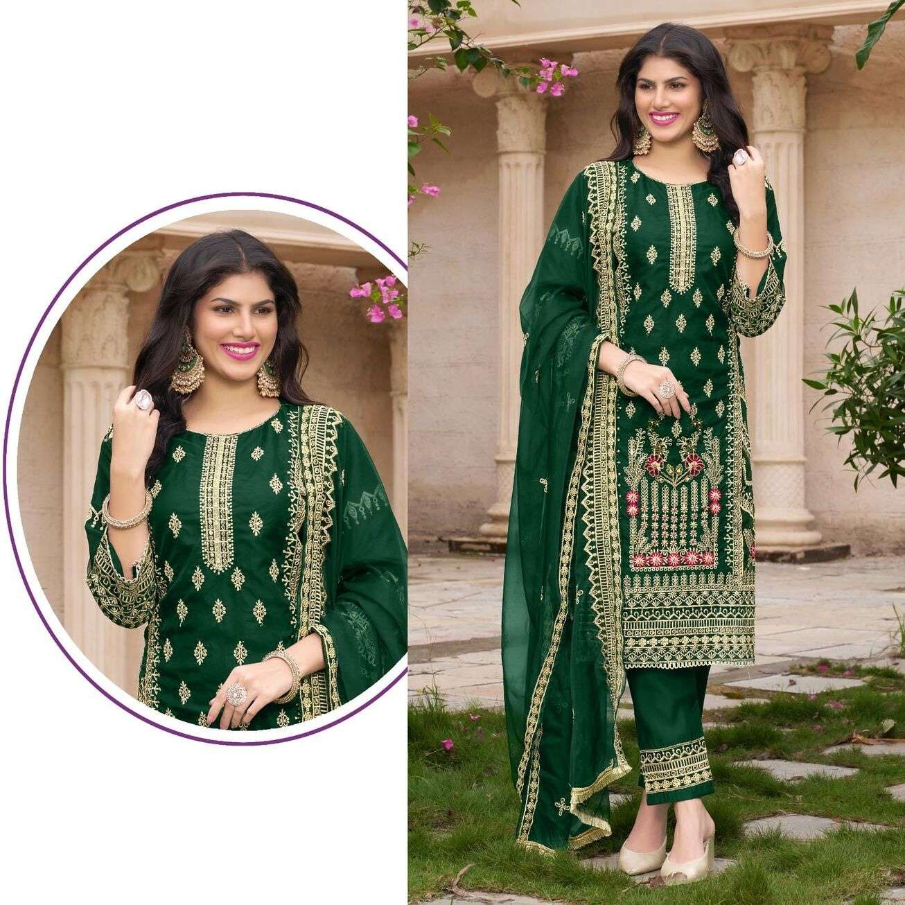 R-1169 A- NX BY RAMSHA ORGANZA EMBROIDERY KURTI SILK STITCH BOTTOM WITH DUPATTA  