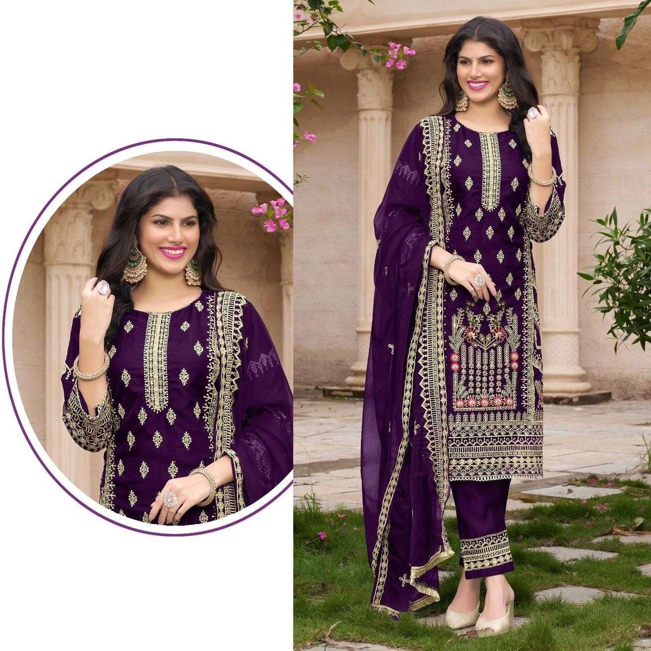 R-1169 B- NX BY RAMSHA ORGANZA EMBROIDERY KURTI SILK STITCH BOTTOM WITH DUPATTA  