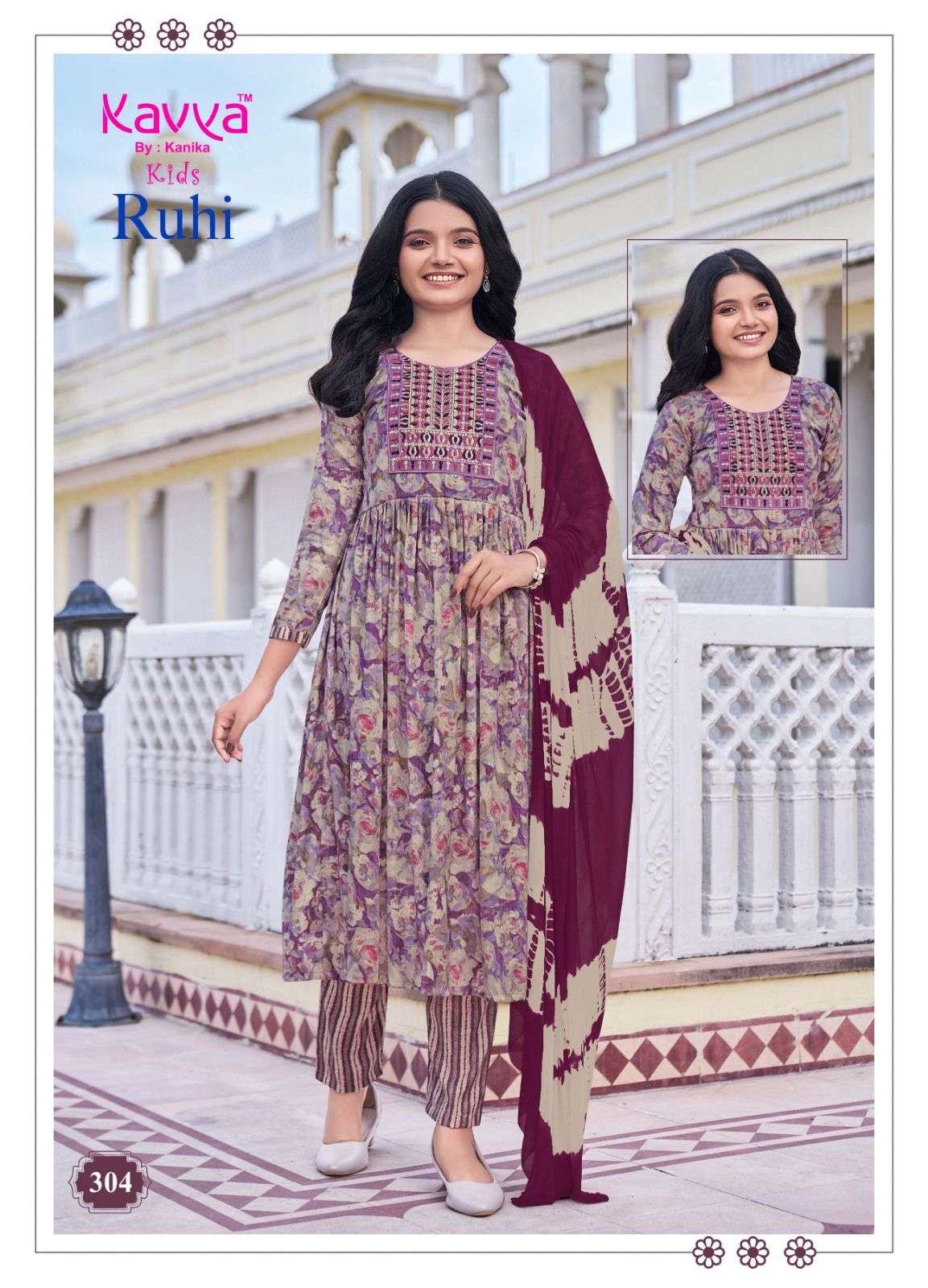 RUHI VOL-3 BY KAVYA CAPSULE FOIL PRINT UMBRELLA CUT EMBROIDERY WORK KURTI PANT WITH DUPATTA 