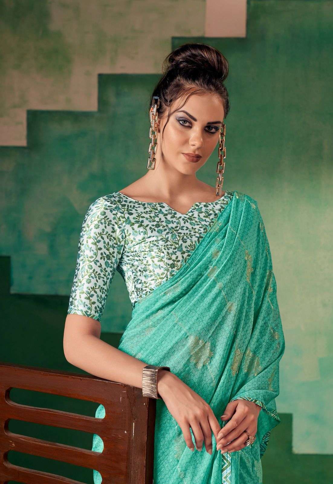 SIRA BY TEXOFAB GEORGETTE FABRIC MILL FOIL DIGITAL PRINT SAREES WITH SATIN BLOUSE 