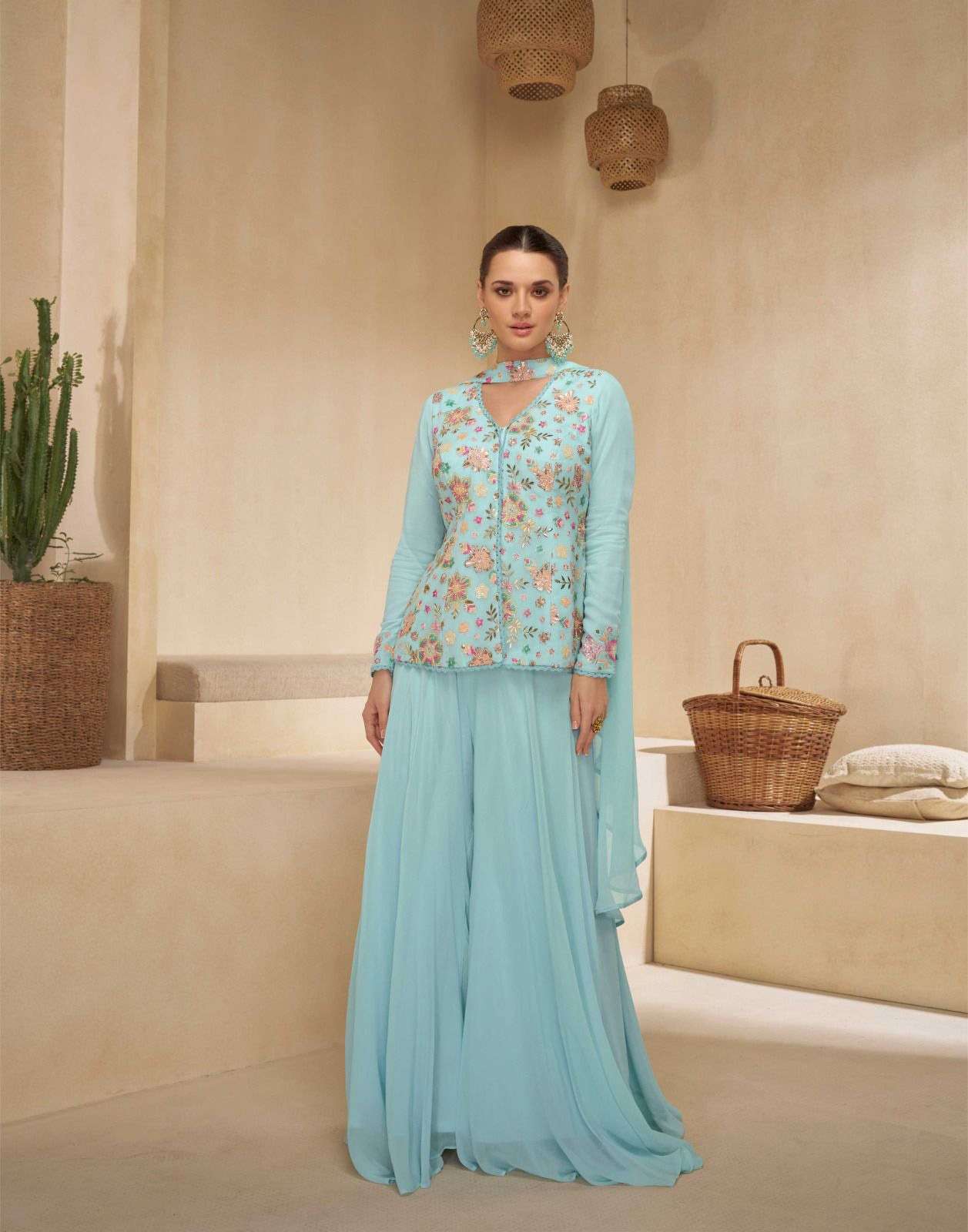 SITARA DESIGN NO-5496  BY SAYURI DESIGNER REAL GEORGETTE WEDDING WEAR EMBROIDERY KURTI PLAZO WITH DUPATTA  