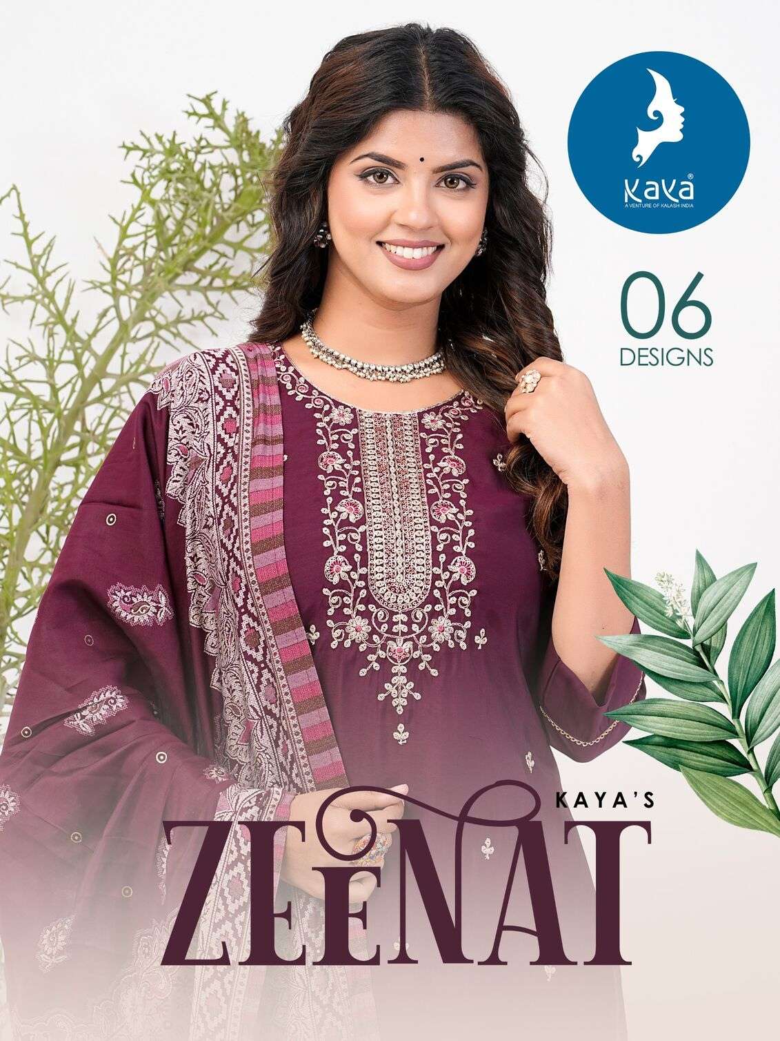 ZEENAT BY KAYA KURTI ROMAN SILK WITH ONESIDE POCKET KURTI PANT WITH MUSLIN PRINT DUPATTA 