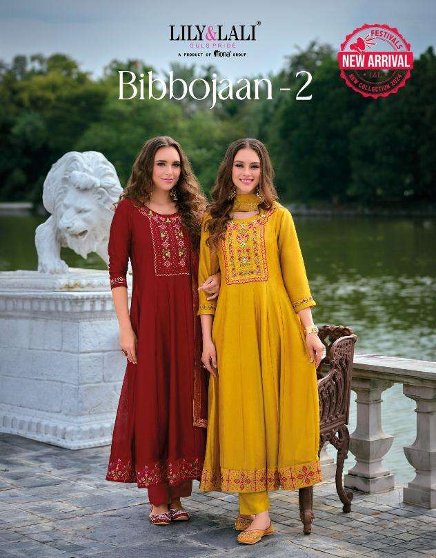 BIBBOJAAN VOL-2 BY LILY & LALI VICHITRA SILK EMBROIDERY KURTI PANT WITH DUPATTA IN ANARKALI STYLE  