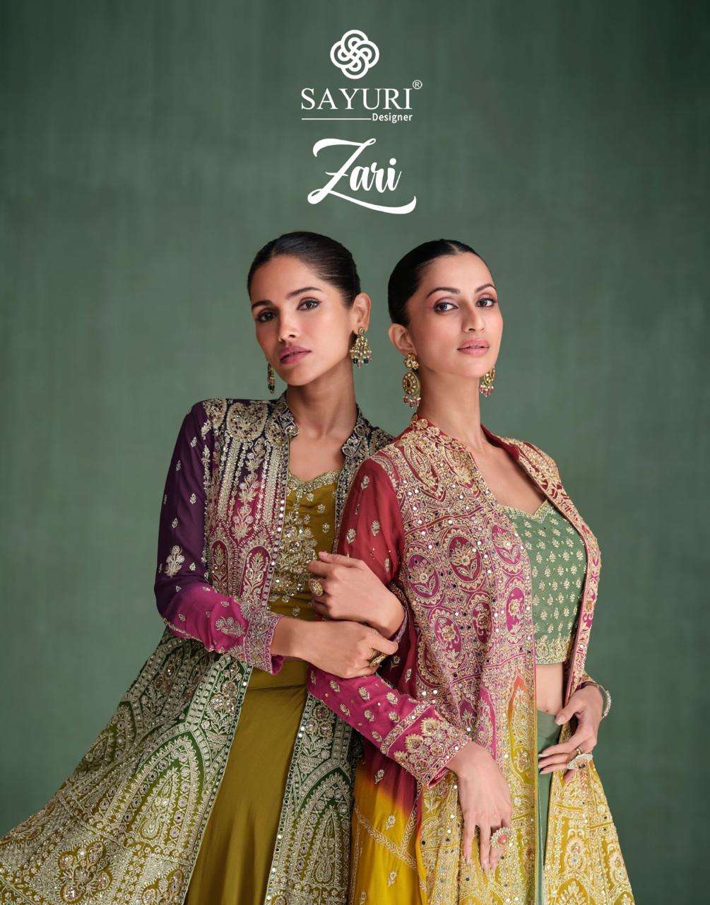 ZARI BY SAYURI DESIGNER REAL GEORGETTE HEAVY EMBROIDERY MIRROR WORK CROP TOP PLAZO WITH SHRUG 