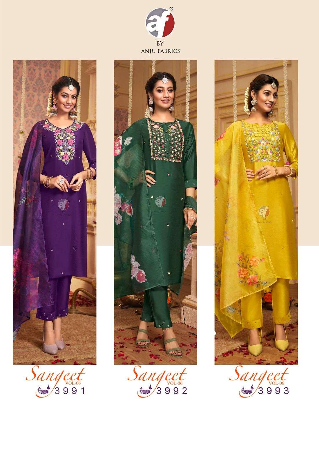  SANGEET VOL -6 KURTI PANT WITH DUPATTA ORGANZA WITH DIGITAL PRINT  SET