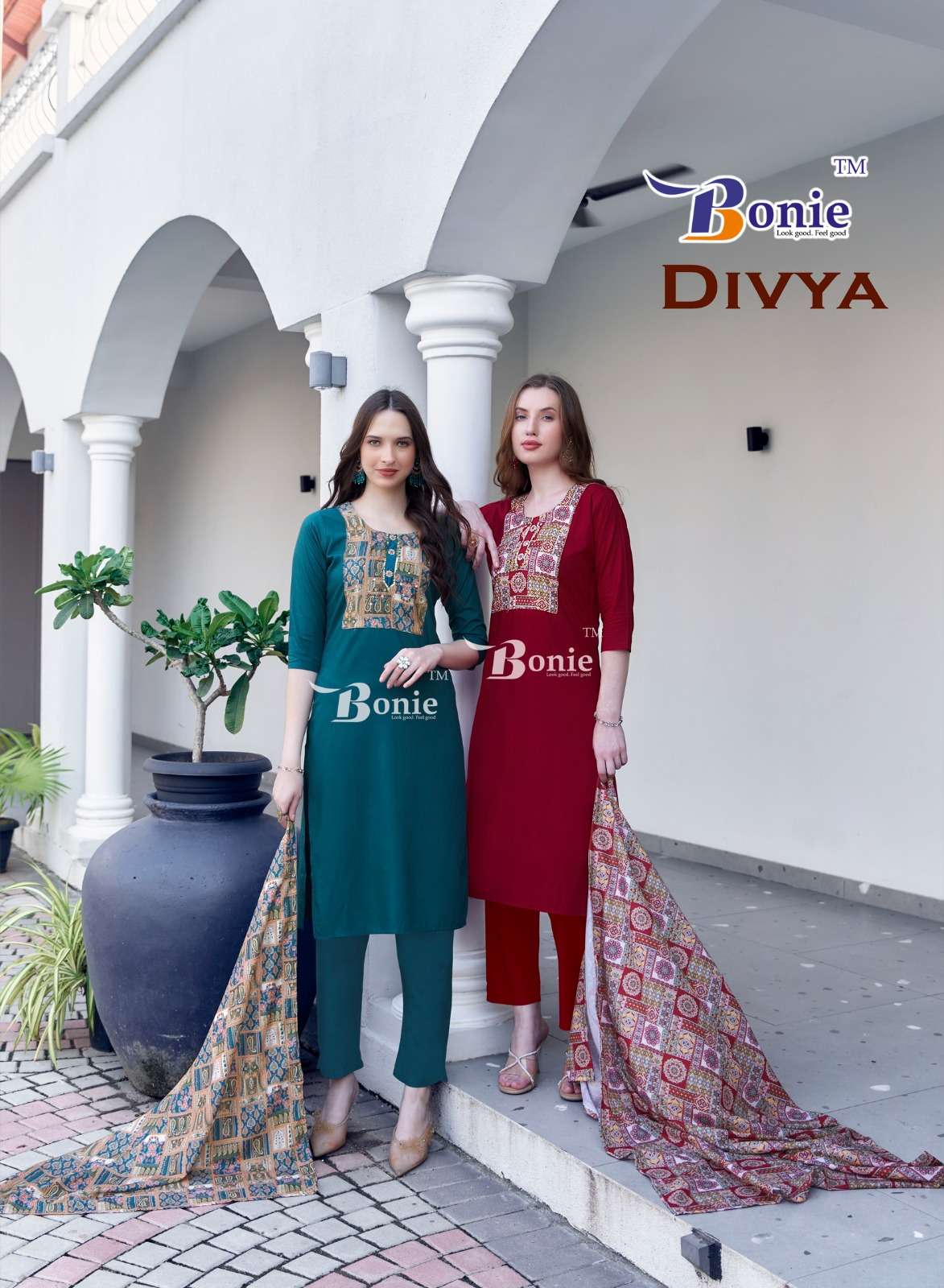 DIVYA VOL-1 BY BONIE NEW CONCEPT KURTI PANT DUPATTA IN RAYON 22KG CERTIFIED FABRICS 