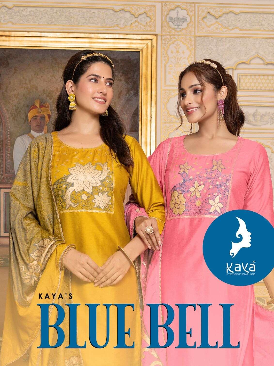  BLUE BELL BY KAYA  KURTI WORK-JACQUARD PLACEMENT AND PANT VISCOS CHANDERI  DUPATTA