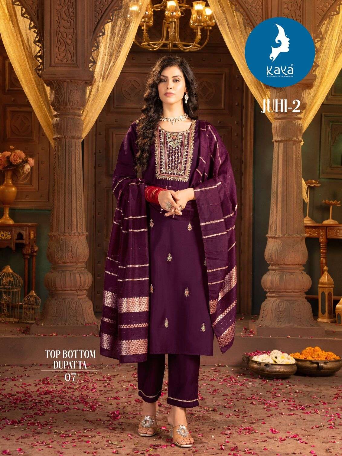 KAYA JUHI-2 KURTI  DUPATTA SILK WITH BEAUTIFUL HANDWORK AND PANT ROMAN SILK