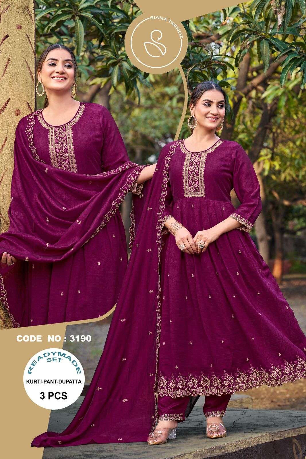 LUCACCI DESIGNER D-3190 IN PURE VICHITRA SILK WITH INNER