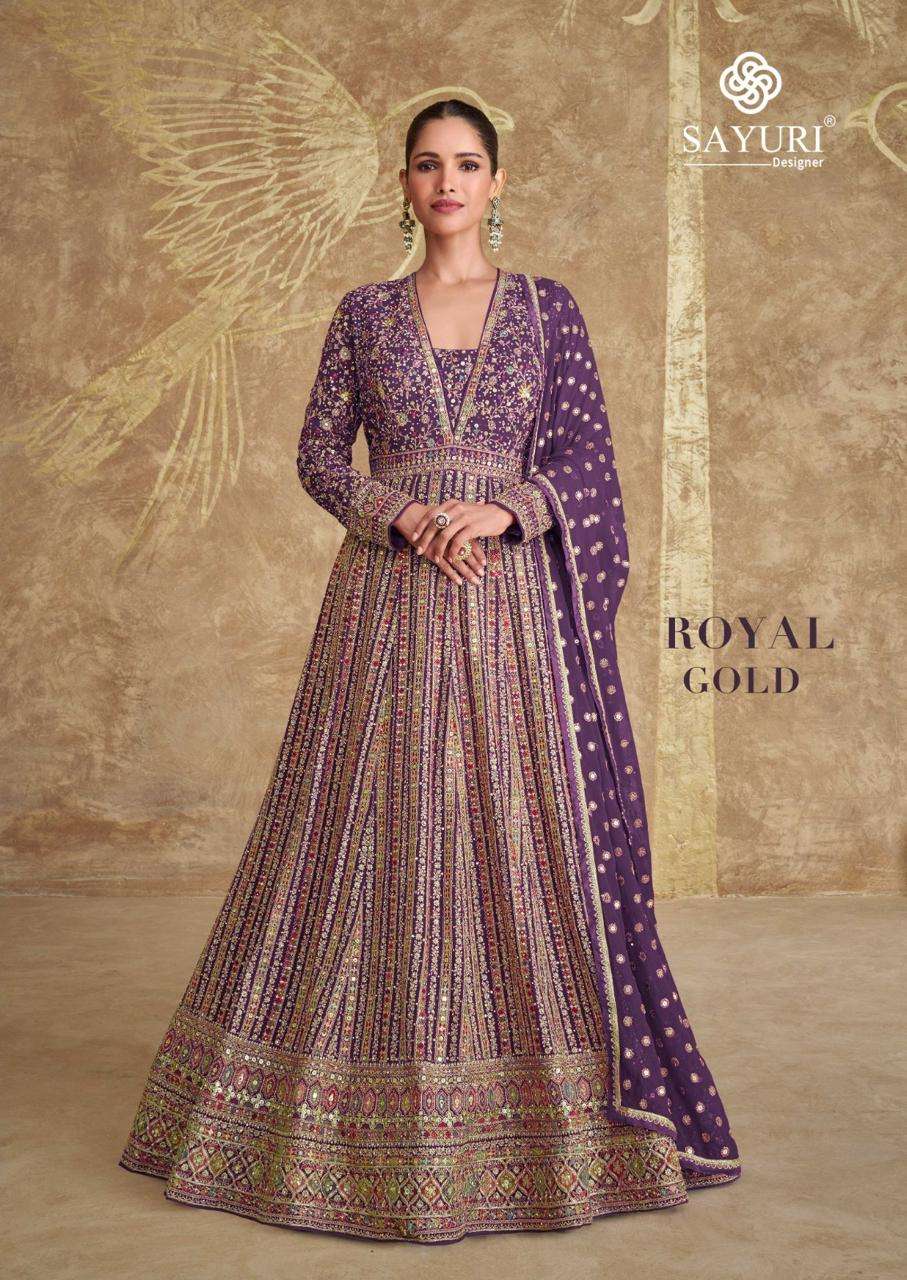 ROYAL GOLD BY SAYURI DESIGNER  FREE SIZE STITCHED IN REAL GEROGETTE WITH HEAVY EMBROIDERED