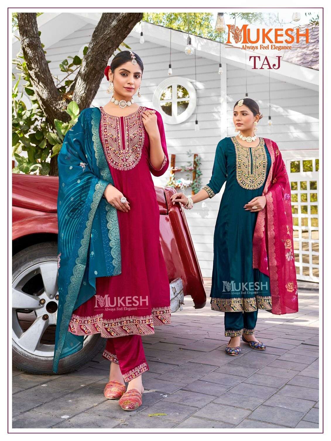 TAJ BY MUKESH ANARKALI GOWN WITH PANT AND DUPATTA IN PURE VISCOSE VICHITRA SILK