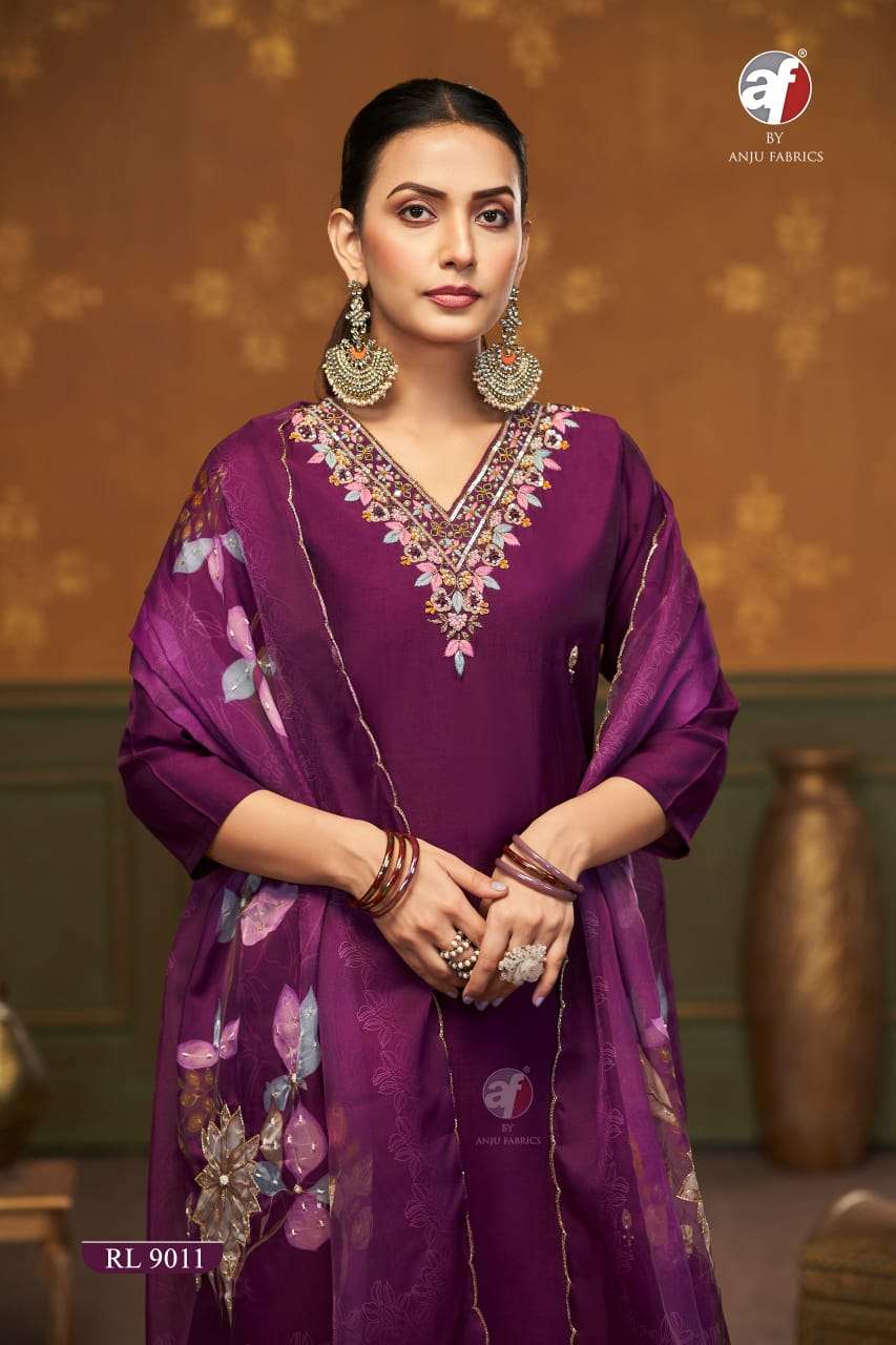 D.NO:- RL 9011 BY ANJU FABRICS IN ROMAN SILK WITH PURE HEAVY HANDWORK 