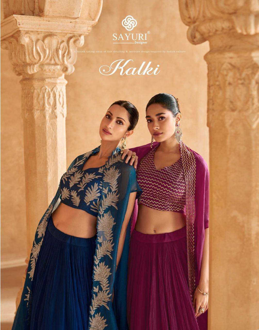 KALKI BY SAYURI DESIGNER IN REAL CHINON SILK AND HANDWORK WITH JACKET AND BLOUSE