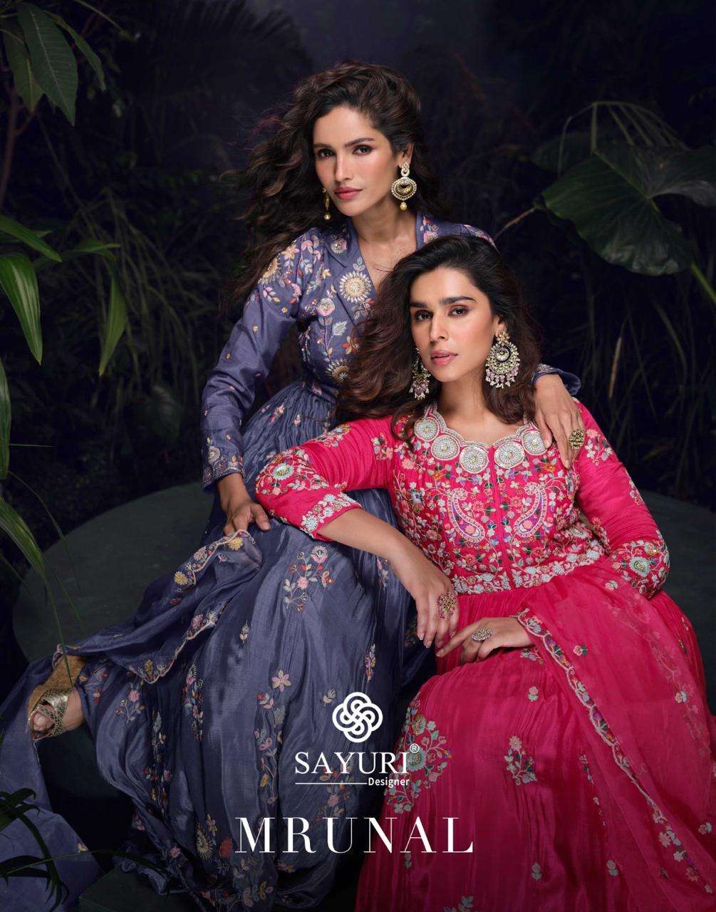 MRUNAL BY SAYURI DESIGNER IN PREMIUM REAL CHINON SILK HANDWORK EMBROIDERED FRONT AND BACK GOWN