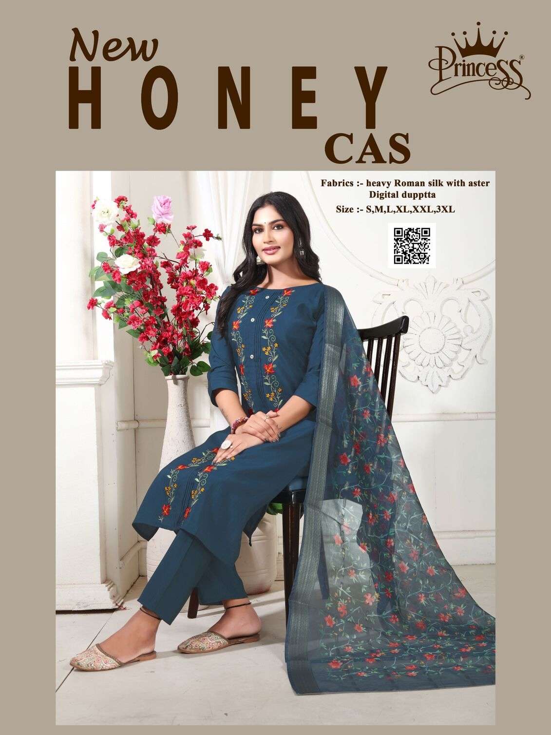 NEW HONEY CAS BY PRINCESS CREATION IN HEAVY ROMAN SILK WITH COTTAN INNER DIGITAL DUPATTA