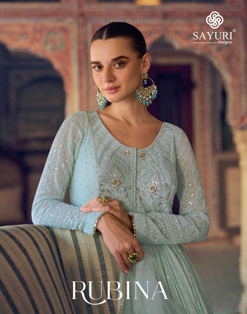 RUBINA BY SAYURI DESIGNER IN REAL GEROGETTE LOOK CHIKANKARI EMBROIDERED DRESSES 