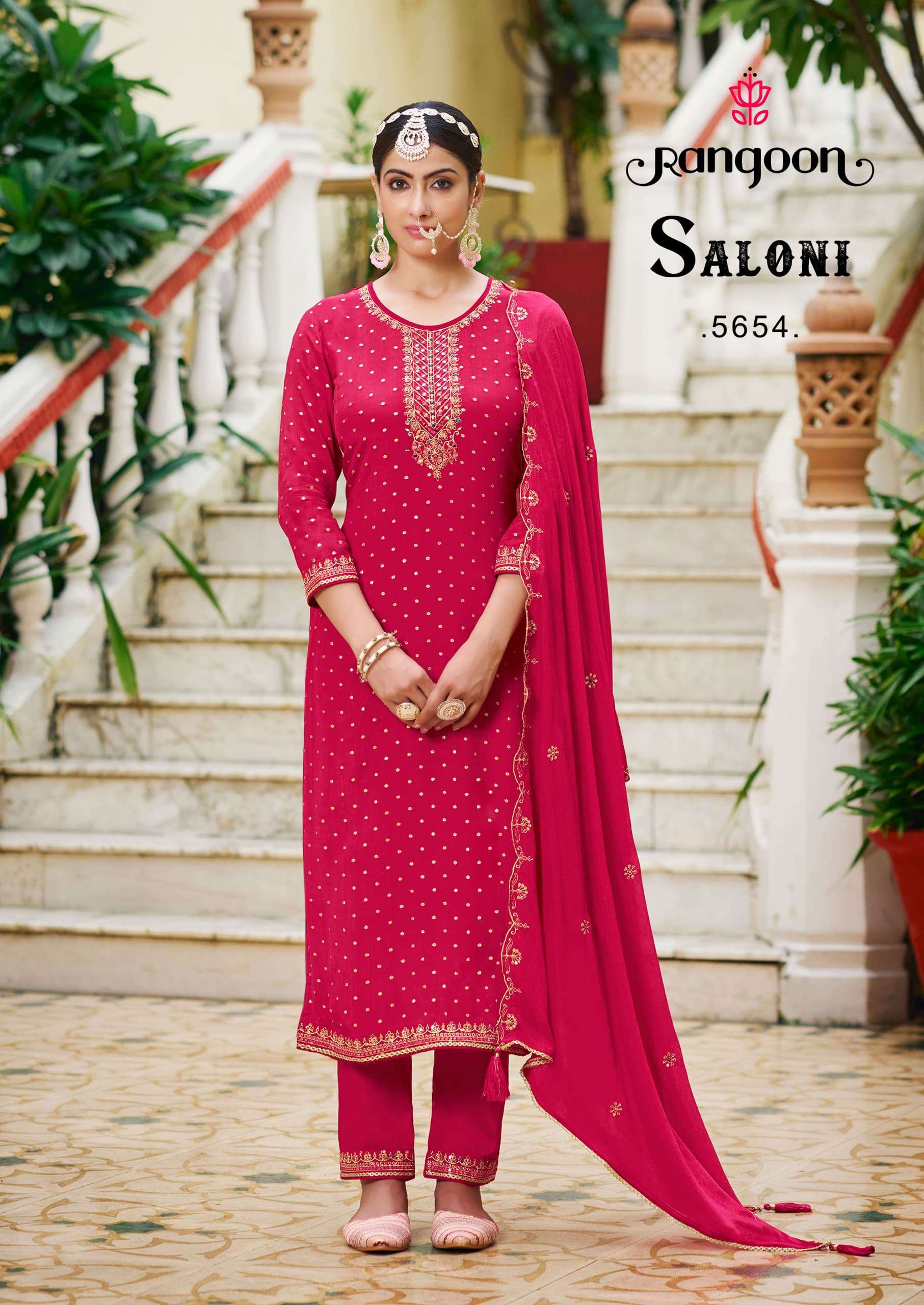 SALONI BY RANGOON IN PURE CHINON JACQUARD BUTI WITH FANCY KHATRI WORK WITH COTTON MAL INNER