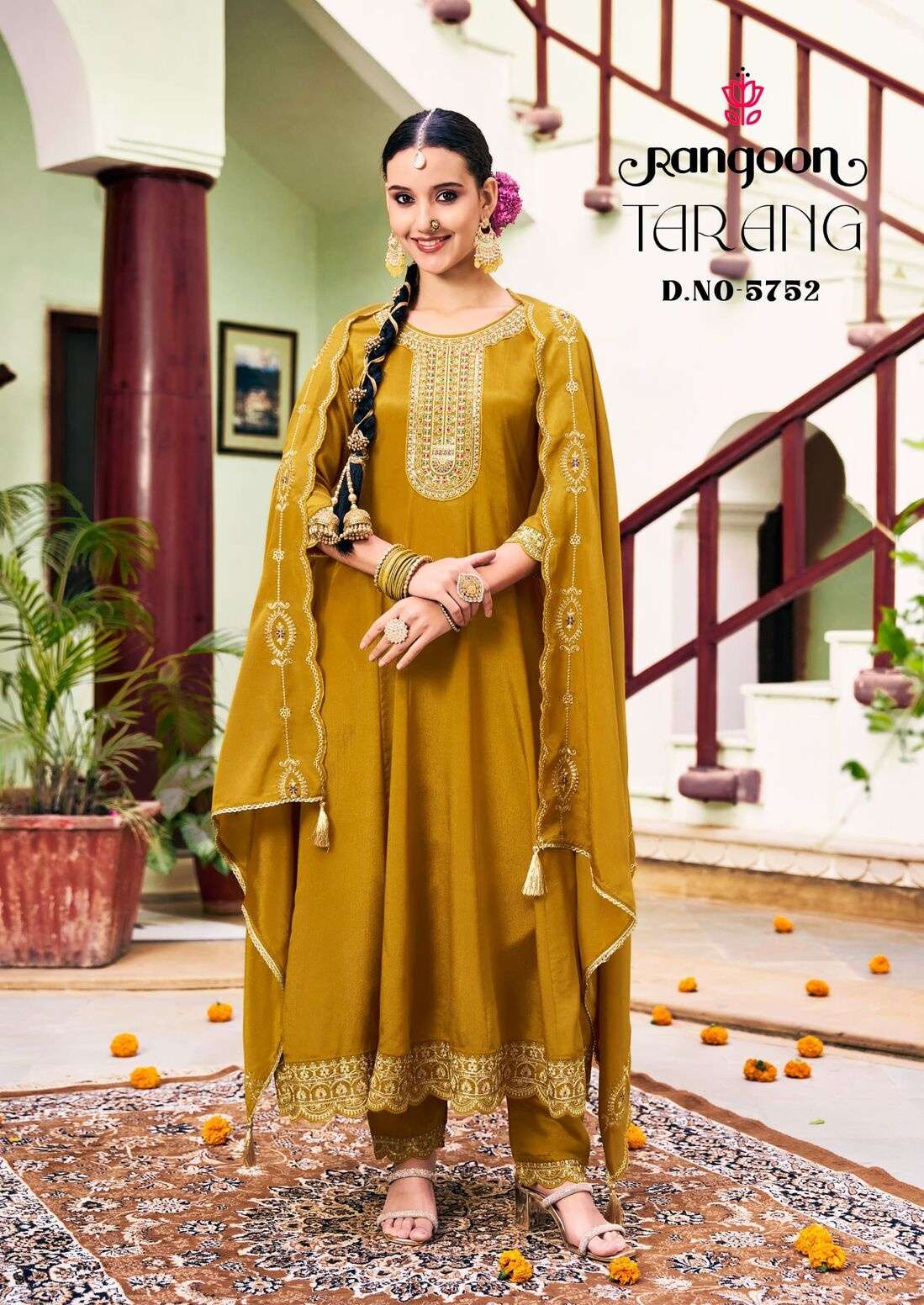 TARANG BY RANGOON IN CHINON SILK WITH KHATRI HANDWORK ANARKALI STYLE