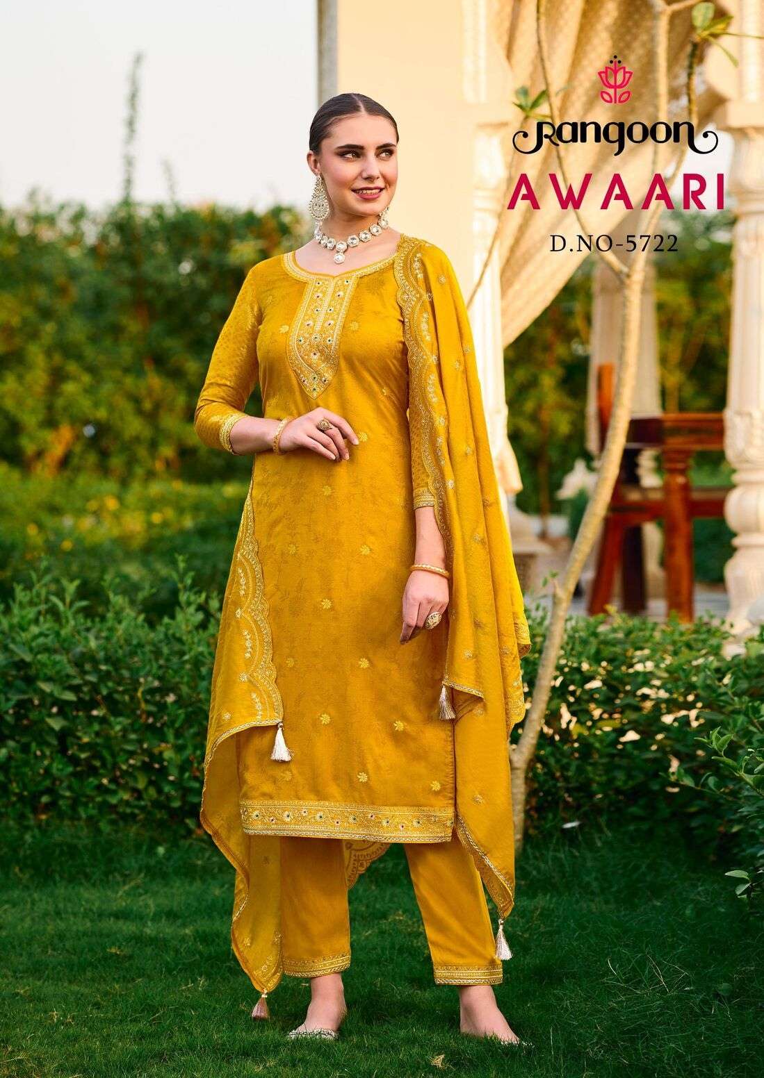 AWAARI BY RANGOON IN MUSLIN JACQUARD WITH KHATLI HANDWORK IN MIRROR 