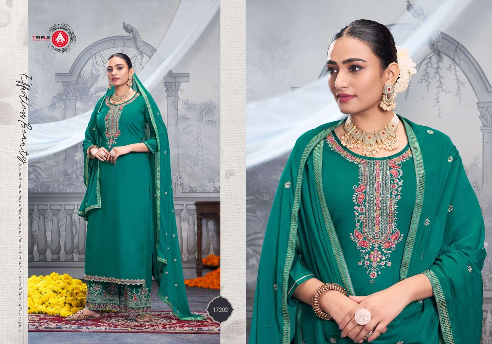 KESAR BY TRIPLE IN JAM COTTON AND SEMI PURE DUPATTA WITH HEAVY HANDWORK