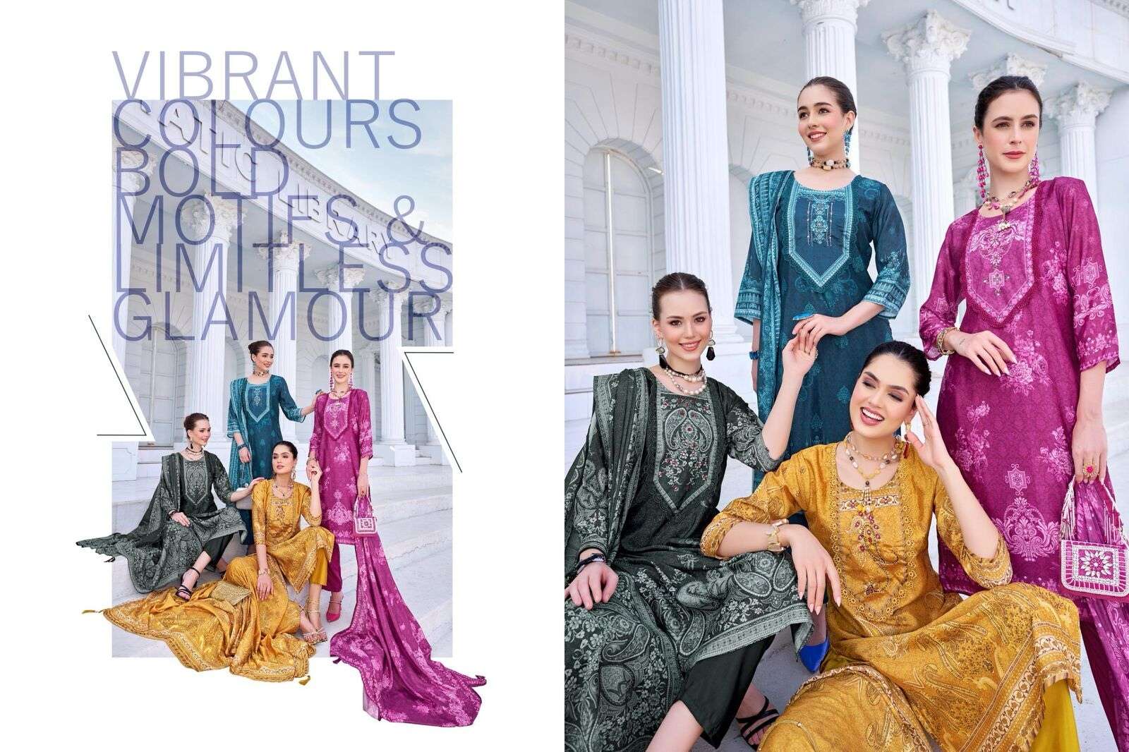 LIBRARY BY POONAM DESIGNER SOFT POLI CREPE FABRIC WITH DESIGNER HANDWORK NECK