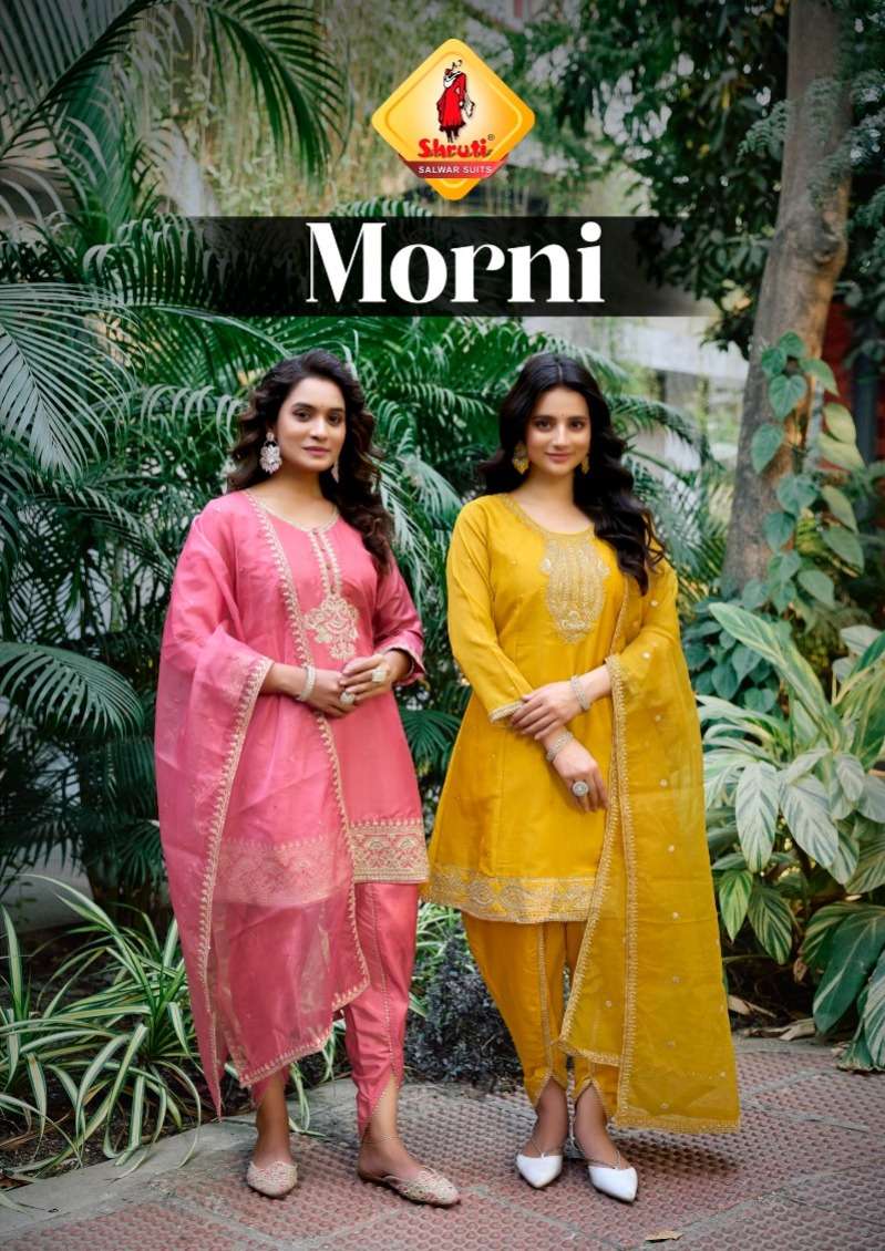 MORNI BY SHRUTI SUIT IN PURE VISCOSE SUPER SOFT SHIMMER GOTA EMBROIDERY WITH DESIGNER LACES 