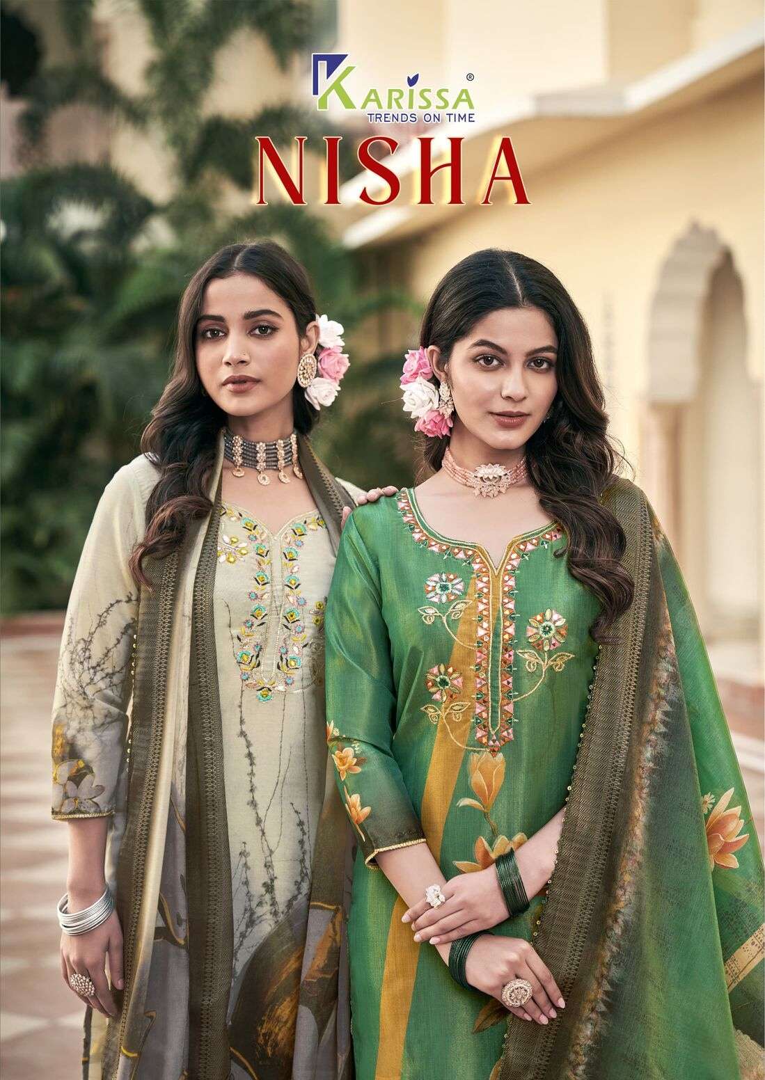 NISHA BY KARISSA IN HEAVY VISCOSE SIMMER WITH DIGITAL PRINT AND MANUAL THREAD WORK