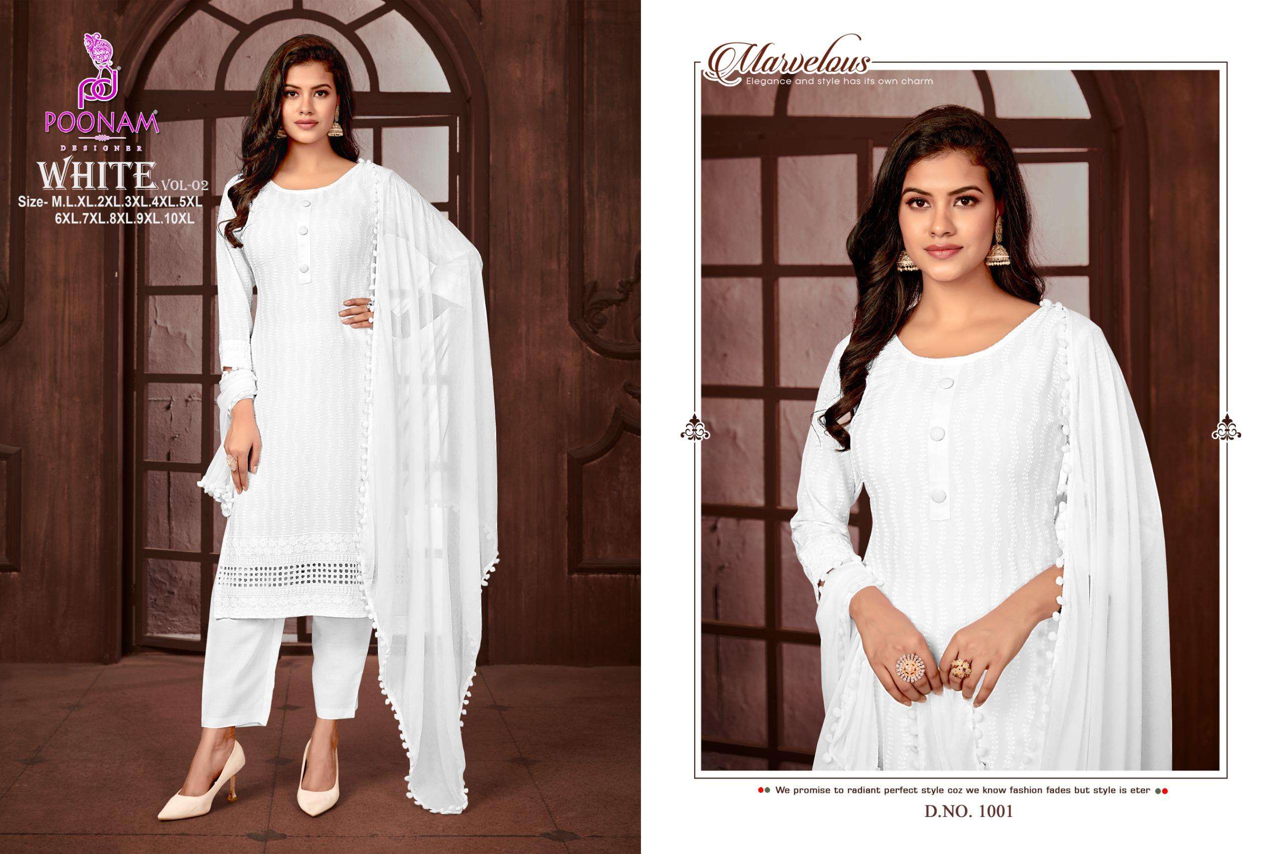 WHITE VOL-2 BY POONAM DESIGNER IN PURA RAYON WITH FULL CHIKAN WORK