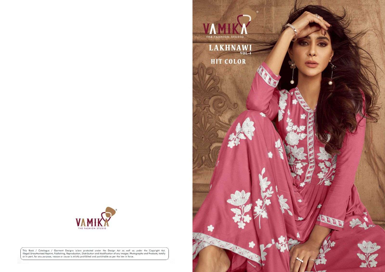 LAKHNAVI VOL:-4 HIT COLOR BY VAMIKA IN HEAVY REYON AND NAZMIN DUPATTA WITH FOUR SIDE LESS