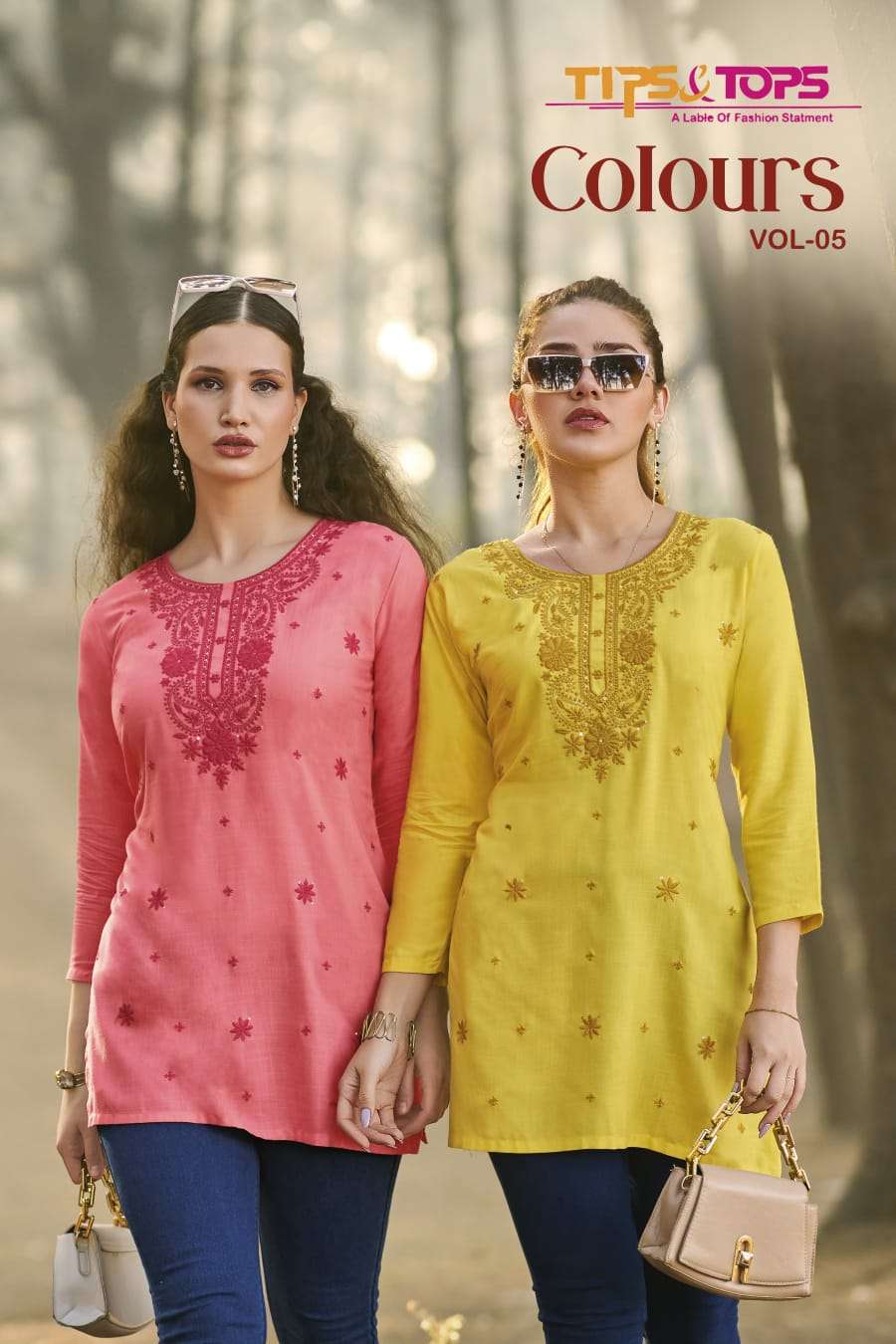 COLORS VOL :-5 BY TIPS & TOPS IN HEAVY RAYON SLAB WITH EMBROIDERY FANCY SHORT TOPS