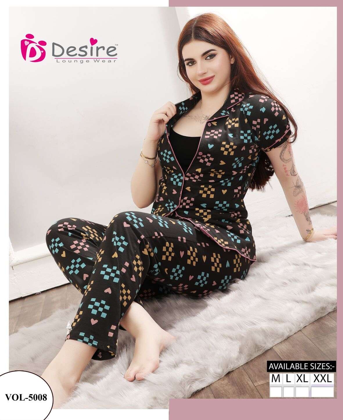 D.NO :- 5008 BY DESIRE LOUNGE WEAR PREMIUM SERIES FRONT OPEN NIGHT SHUT 