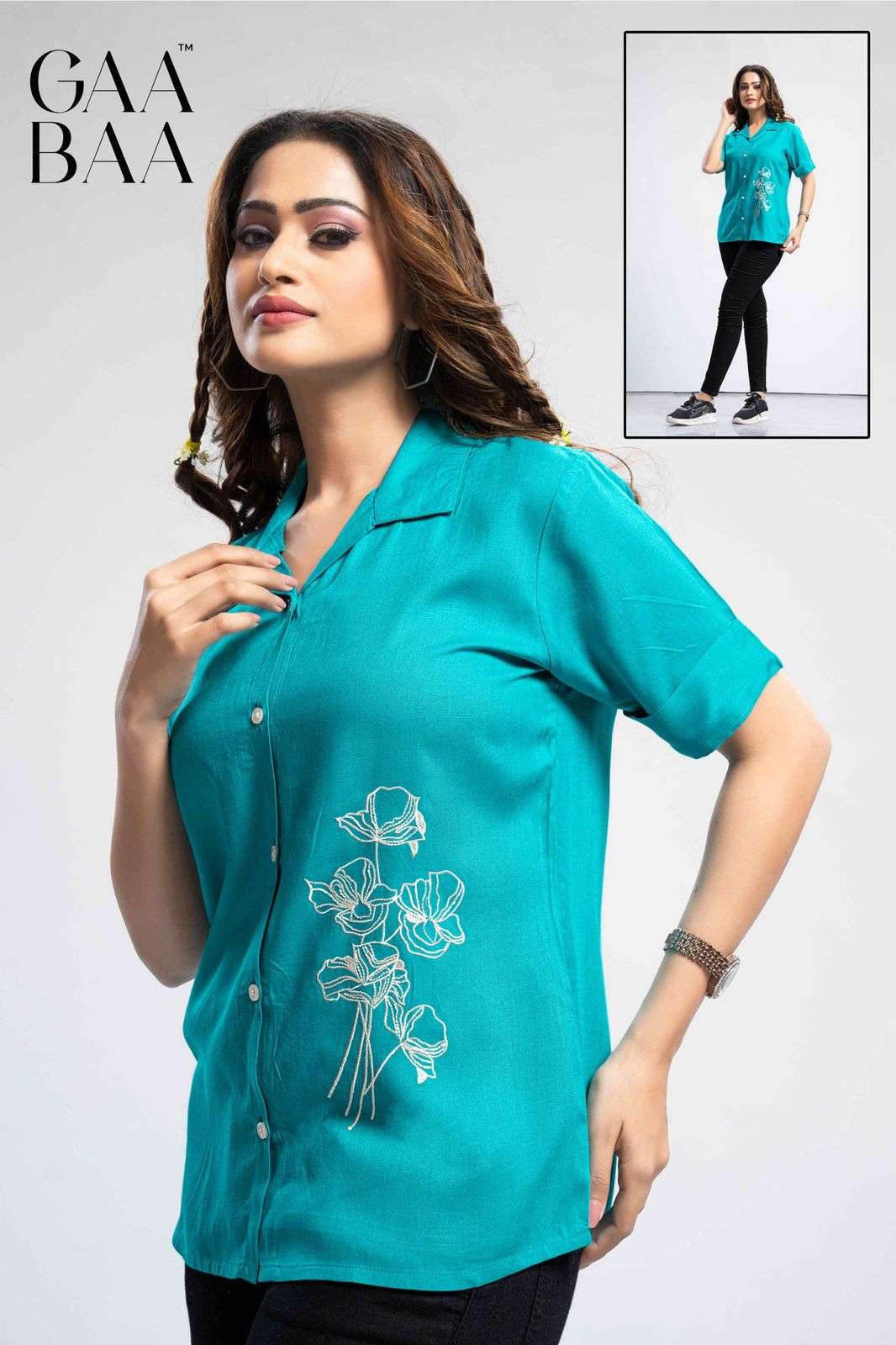 D.NO:- 911 BY GAABAA IN RAYON SLUB SHIRT LIVE TAG WITH COMPUTER EMBROIDERY 